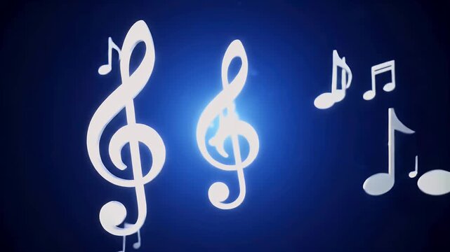 Glowing Musical Notes on Blue Background