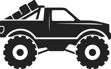 Silhouette of a black monster truck with large tires and a roll cage Keywords: monster truck, vehicle, silhouette, off road, extreme © MdMarijul