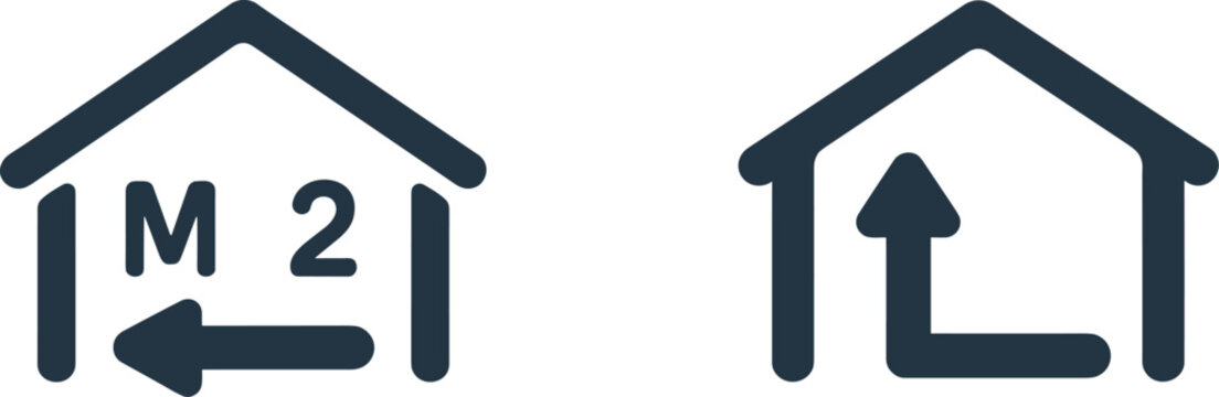 House Icons Showing Square Meterage and Interior Space Increase Keywords: house, home, real estate, property, square meter, m2, area, size