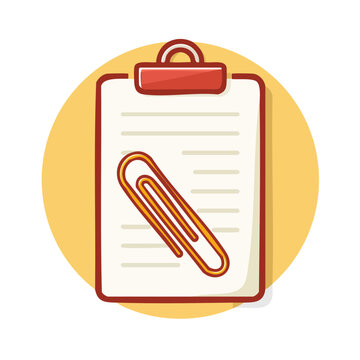 Clipboard with paper and paperclip, flat design illustration
