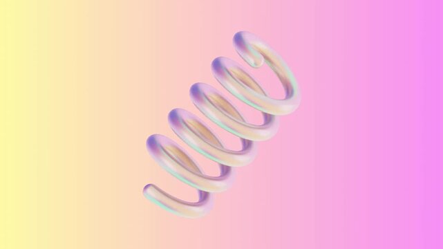 Vibrant Iridescent 3D Spiral Spring on a Soft Pink and Yellow Gradient Background Illustration for Abstract Design Projects