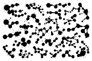 Fototapeta premium Abstract black ink splatter pattern over white background.