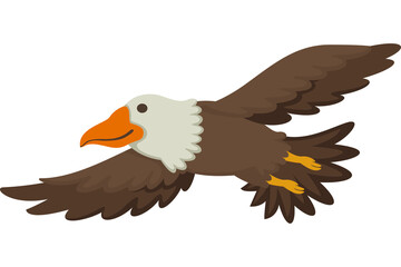 Fototapeta premium Cute cartoon bald eagle flying in the sky with wildlife predator character illustration isolated background creature