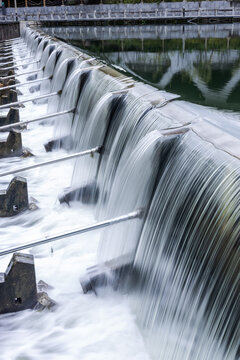 Water Flow Over Dyke - Landscape with Cascading Water