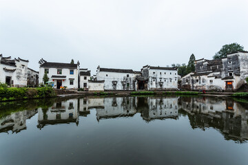 Obraz premium Zhuge Lanxi Village Bagua Settlement with Water Reflection, China