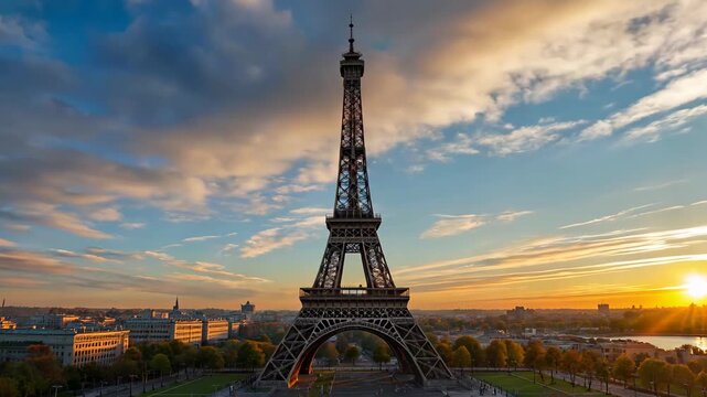 Panoramic view of the Eiffel Tower sunset in Paris Eiffel Tower Day in Paris