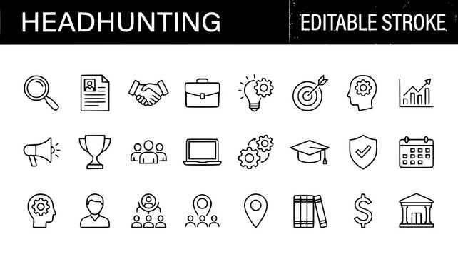Business headhunting and recruitment icon collection with editable strokes headhunting recruitment