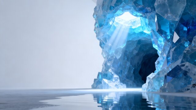 Crystal cave with light and reflection