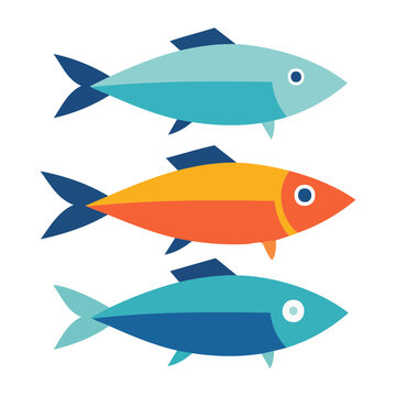 Three colorful fish in flat design style