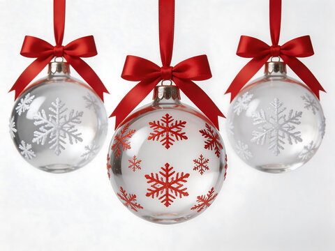 Three Christmas ornaments with snowflakes