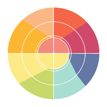 Colorful circular color wheel chart with concentric rings