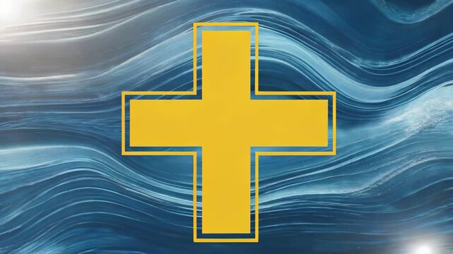 Yellow cross pattern on blue background Gold cross corrugated background