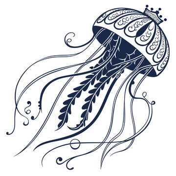 Decorative jellyfish with ornate crown pattern illustration jellyfish creature decorative illustration underwater tentacles stylized swimming