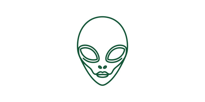 Simple green line art icon of an alien head for science fiction design