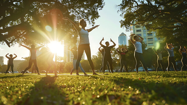 Yoga in Park Sunset Light