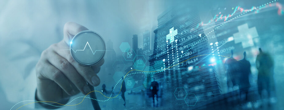 Healthcare and medical business marketing graph and data of growth, Health business investment analyzing, Financial and banking, Medical business report on global network. Science and doctor.