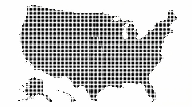 Gray Grid Pattern United States Map Vector Featuring Contiguous USA with Alaska and Hawaii Inset Silhouettes For Infographic Visuals and Data Mapping Isolated on White Background