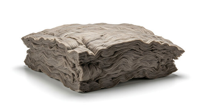 Mineral Rock Wool Slab for Thermal Insulation and Fire Protection Material Isolated on a Pure White Background for Construction Engineering and Energy Efficiency Building Solutions