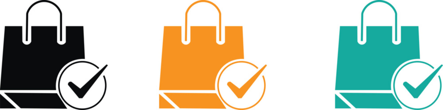 Colorful shopping bags with checkmarks on white background