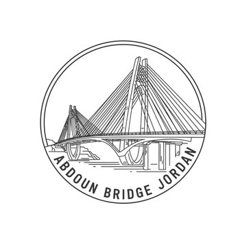Abdoun Bridge Amman Jordan Landmark Modern Cable-Stayed Architecture Line Art Icon