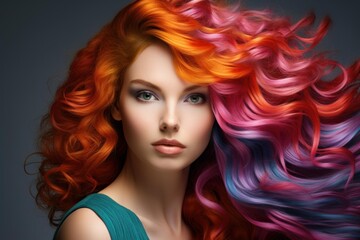 Naklejka premium Beauty fashion model girl with colorful dyed hair