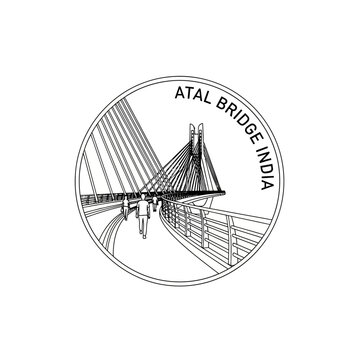 Atal Bridge India Circular Icon - Modern Architecture Landmark Line Art