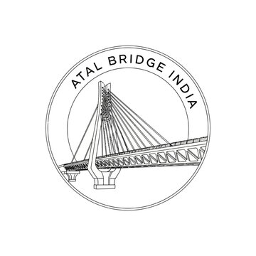 Atal Bridge India Logo - Modern Cable-Stayed Bridge Illustration