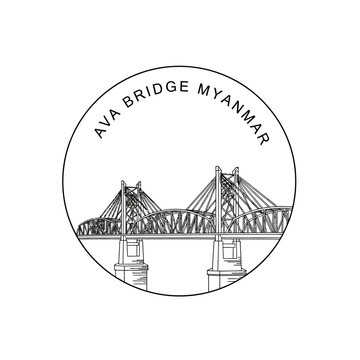 Ava Bridge Myanmar Circular Emblem Line Art