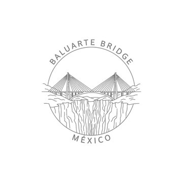Baluarte Bridge Mexico Line Art Logo - Suspension Bridge Over Canyon