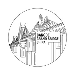 Fototapeta premium Cangde Grand Bridge China modern cable-stayed structure line drawing sketch