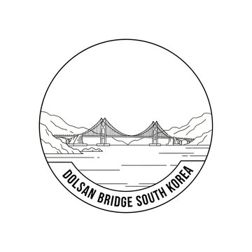 Dolsan Bridge South Korea Landmark Icon, Circular Line Art Design