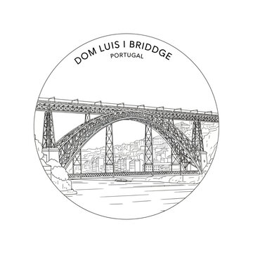 Dom Luis I Bridge, Porto, Portugal - Sketch Style