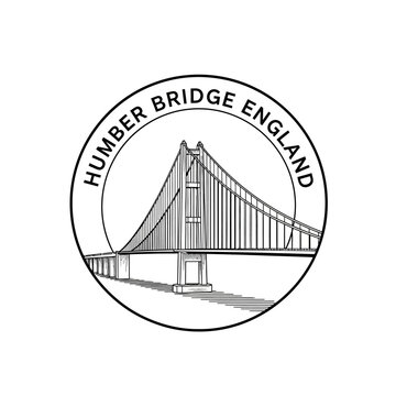 Humber Bridge England Landmark Circular Logo Line Art