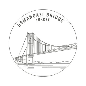 Osmangazi Bridge Turkey Landmark Line Art Icon Circle
