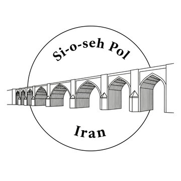 Si-o-seh Pol Bridge Iran Line Art Illustration