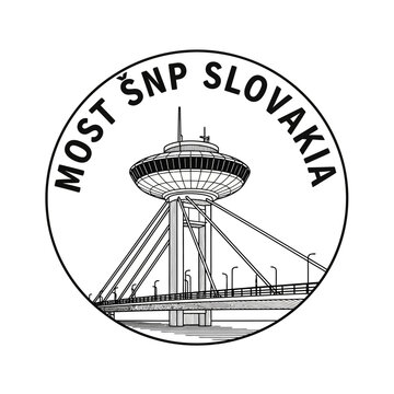 SNP Bridge Bratislava Slovakia Landmark Round Emblem Line Art Illustration