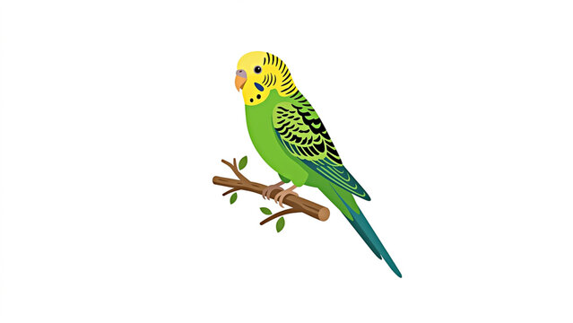 Budgerigar parakeet perched on branch flat vector illustration 