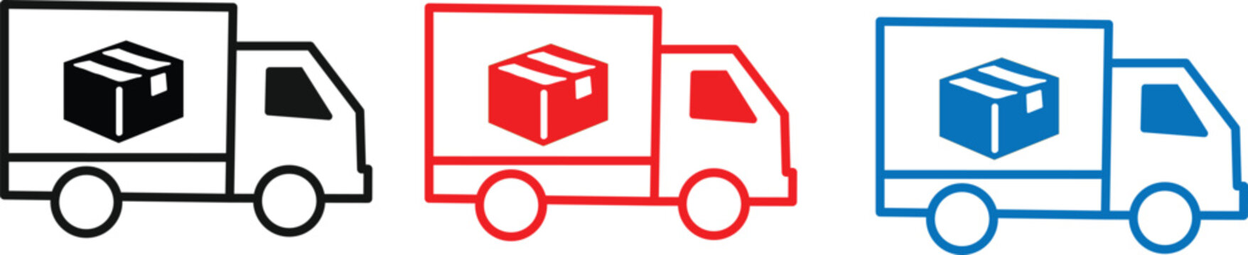 Colorful truck icons with boxes on back for delivery and transportation services  various colored trucks with packages