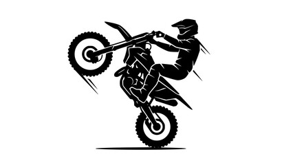 Extreme Sports Motocross Rider Silhouette Performing Wheelie Trick Vector Illustration on White Background © MDShahinuddin