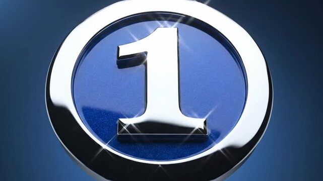 Shiny metallic number one icon on a blue circular background