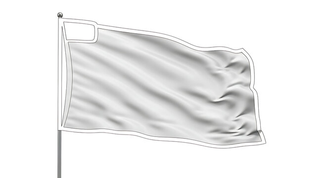 Blank white textile banner waving on a clean studio backdrop featuring precise clipping path for easy isolation. Neutral surrender signal or empty fabric flag mockup isolated on white background.