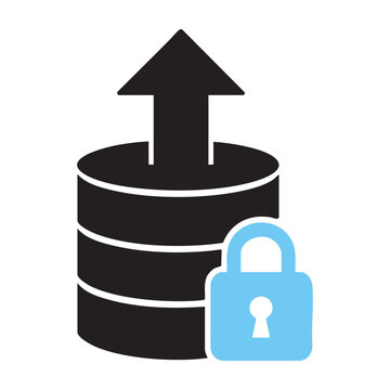 Secure data upload icon database with lock and upward arrow illustration