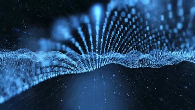 Blue digital binary code wave background