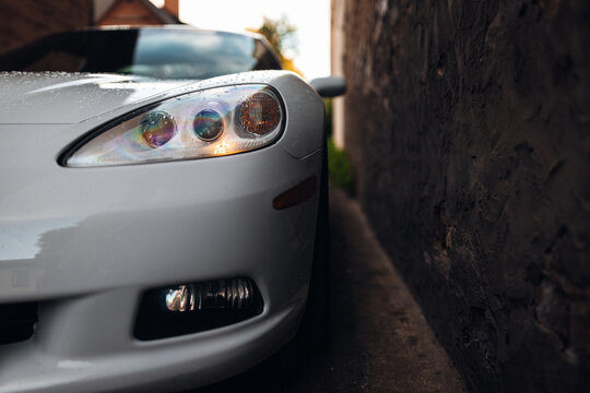 Old and classic car rear headlight close up