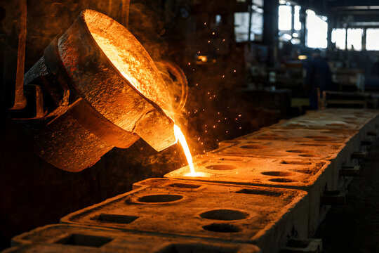 Molten metal pour into sand casting molds