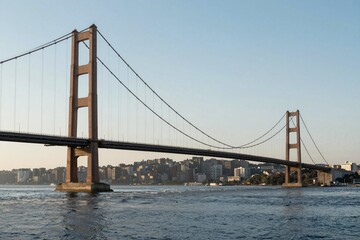 Obraz premium Majestic Suspension Bridge Over Waterway