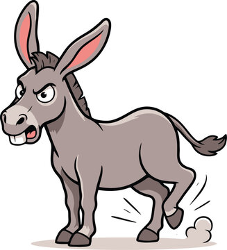 Funny cartoon donkey kicking with angry expression animal mascot vector illustration design