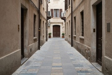 Obraz premium Narrow European Streetway - Timeless Urban Scene