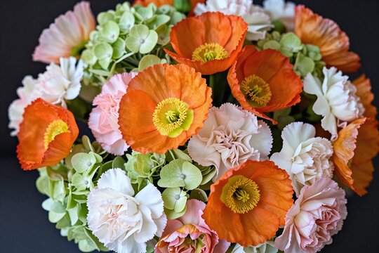 A bouquet of colorful flowers on a black background