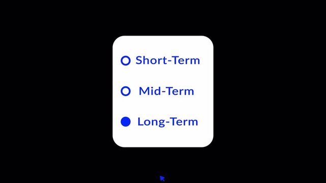  decision-making processes with short-term mid-term and long-term strategies, goals, planning horizon on transparent background in 4k animation with Alpha Channel